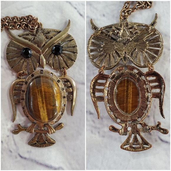 🔺️Tigers Eye Owl Pendant Necklace - Picture 8 of 11
